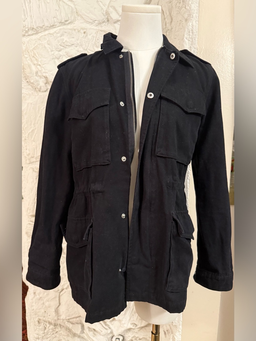 DSTLD Black Military Field Jacket with Utility Pockets
